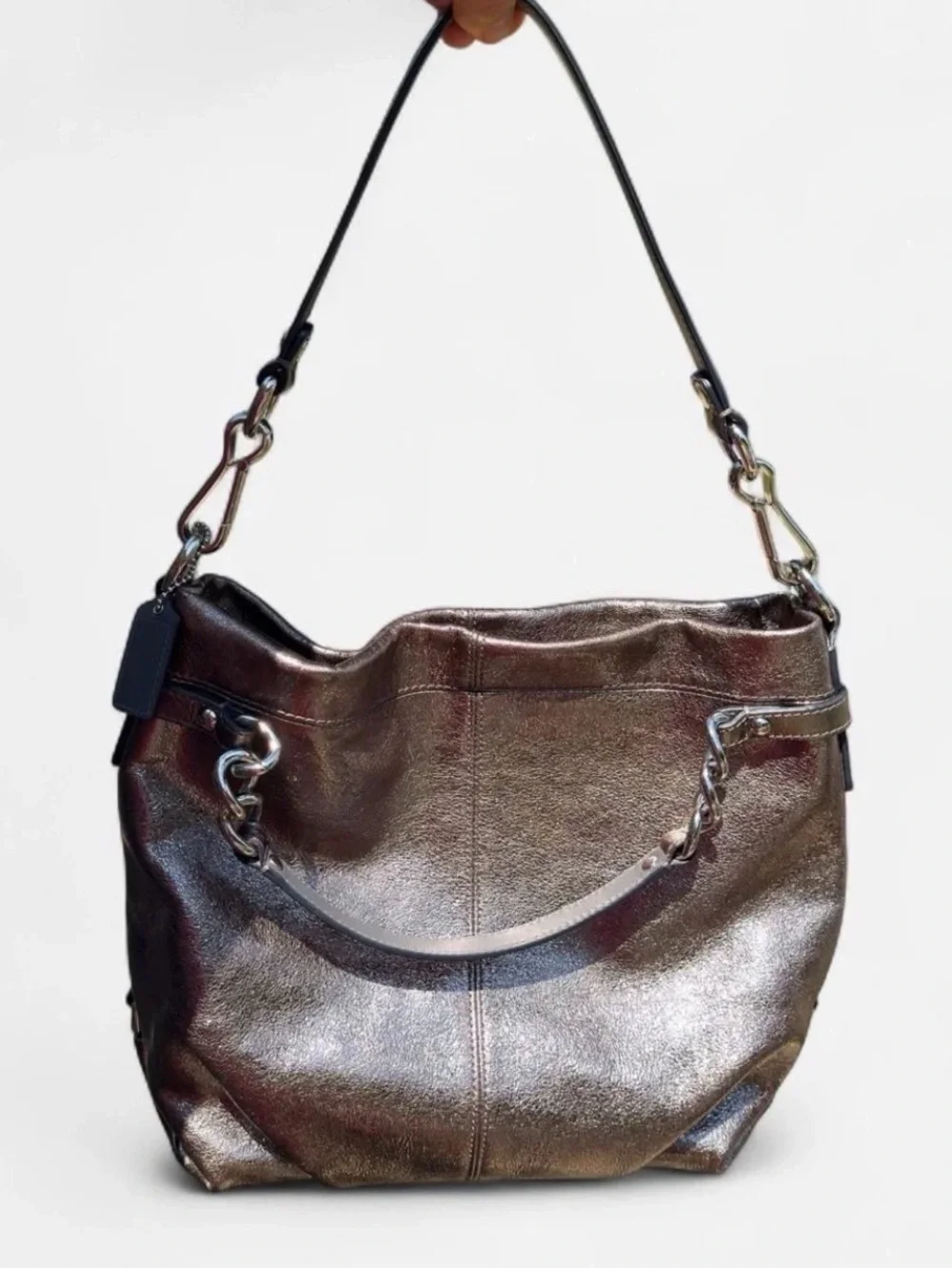 Like new vintage COACH F17165 BROOKE PEWTER METALLIC HOBO convertible BAG no